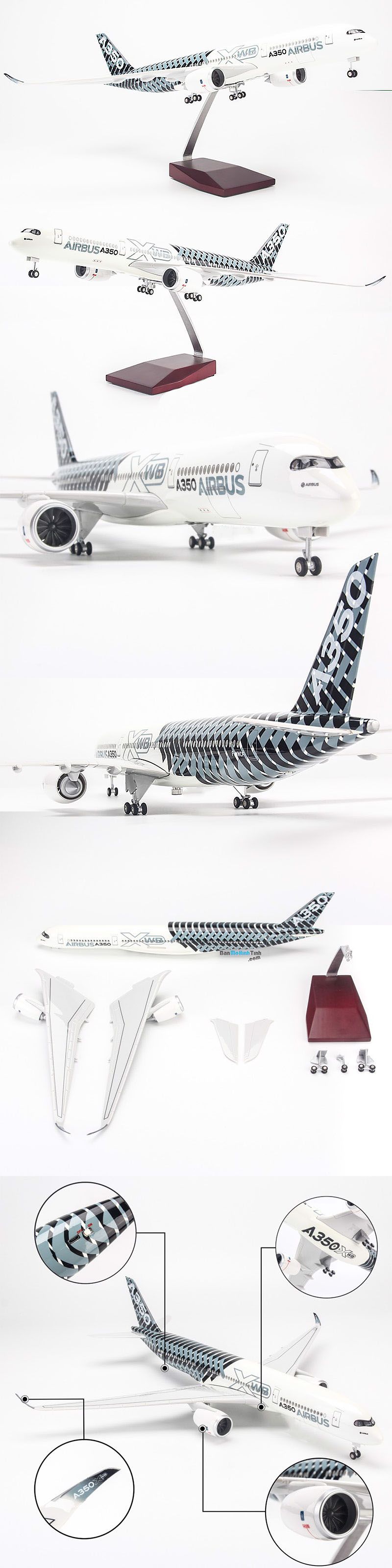 Mô hình Máy bay lắp ghép Original Striped Airbus A350 47cm Có đèn led